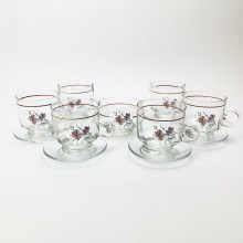 Set 6x glass cup with a saucer and 1x sugar bowl transparent