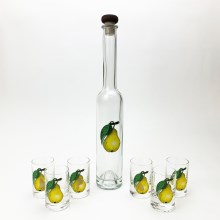 Set Platin 1x glass bottle and 6x glass for shots transparent with pear motif