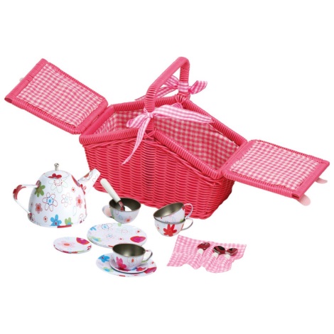 Small Foot - Picnic basket with tableware pink