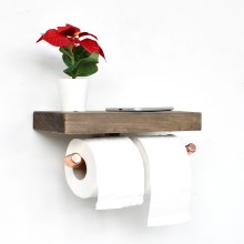 Toilet paper holder with a shelf BORU 12x30 cm spruce/copper