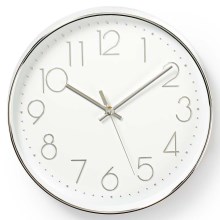 Wall clock 1xAA white/silver