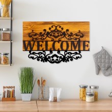 Wall decoration 58x36 cm welcome wood/metal