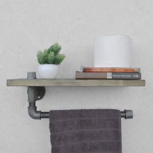 Wall shelf with towel holder BORURAF 16x40 cm spruce/black