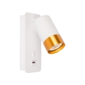 Wall spotlight with USB charger 1xGU10/35W/230V white/gold