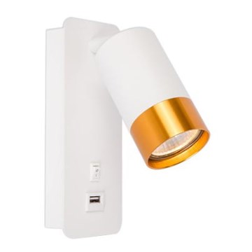 Wall spotlight with USB charger 1xGU10/35W/230V white/gold