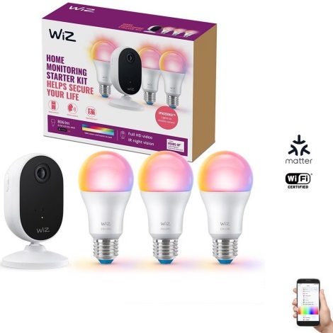 WiZ - Set for monitoring the household: 1x camera + 3x LED RGB bulb A60 E27/8,5W/230V Wi-Fi